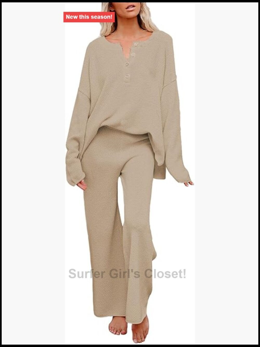 2 Piece Lounge Set Long Sleeve Button Pullover Sweater Matching Wide Leg Pants